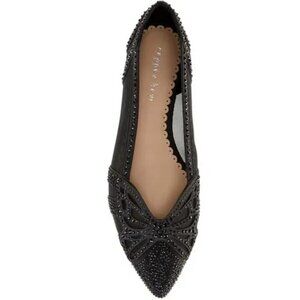 Copper Key Ritzie Satin Mesh Rhinestone Butterfly Black Dress Flat Size 10 Point